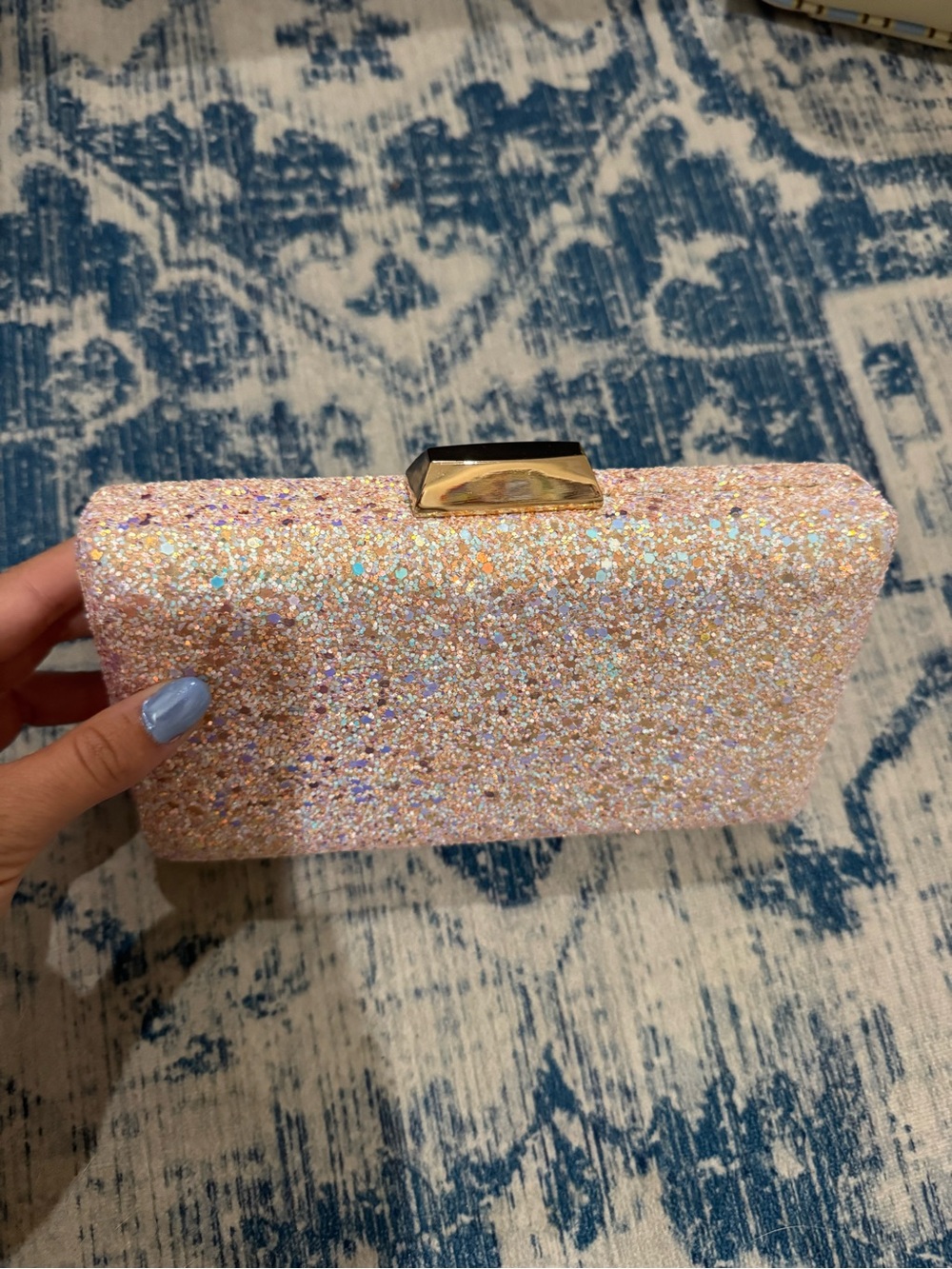 Camille La Vie Pink Glitter Box Clutch with Gold Accent